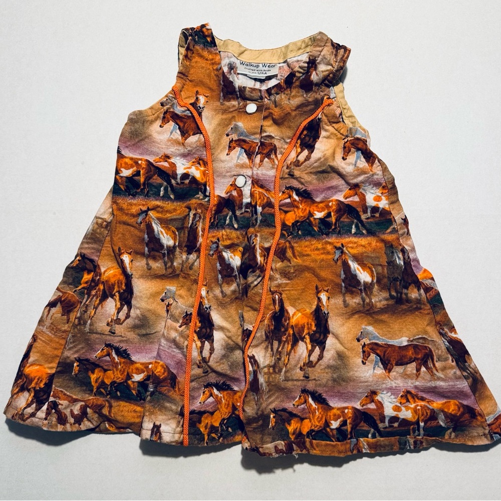 Walkup Wear Girls 18 Months Sleeveless Dress Horses Brown Jumper Cotton